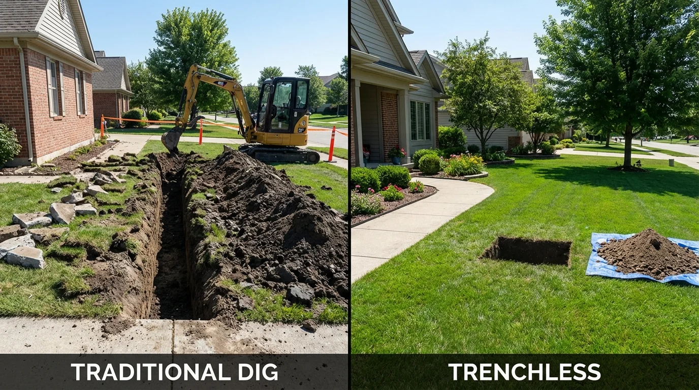 Trenchless sewer repair with minimal yard damage versus traditional excavation in Clemmons, NC
